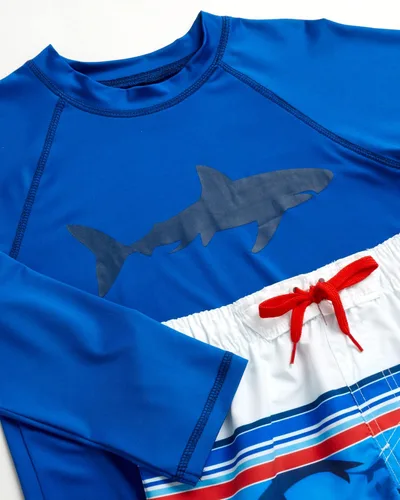 Vista 2 de Conjunto de natación para niños Conjunto de natación para niños UPF 50+ Rash Guard manga larga camiseta de natación corto traje de baño (4-14)