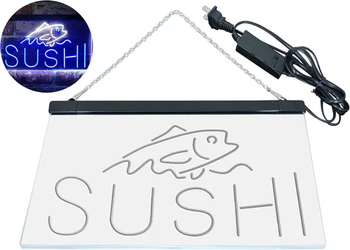 Vista 34 de ADVPRO Sushi Fish Sashimi Restaurant - Letrero de neón LED de doble color, azul y rojo, 12 x 8.5 pulgadas, st6s32-i3334-br