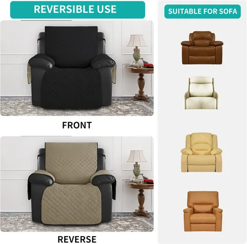 Vista 5 de Easy-Going Funda impermeable para sillón reclinable de gran tamaño con bolsillo, 1 funda de sofá reversible para sillón reclinable, protector