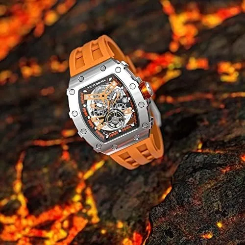 Vista 5 de TSAR BOMBA Relojes automáticos mecánicos japoneses con correa de reloj de silicona de 0866in reloj de pulsera de lujo Tonneau impermeable 5ATM reloj