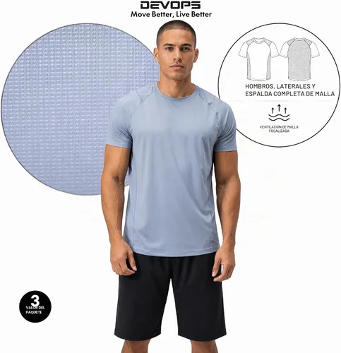 Vista 2 de DEVOPS Paquete de 3 camisetas atléticas de manga corta para hombre que Carbón / azul marino / acero