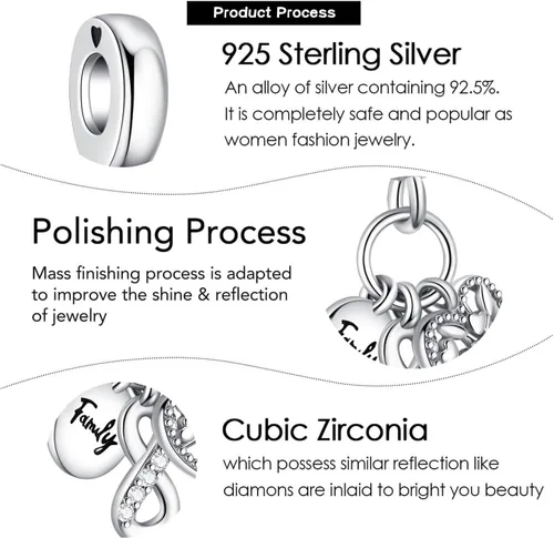 Vista 5 de VALGACLS Dijes de plata de ley 925 con forma de corazón para pulseras y collares, día de San Valentín, día de la madre, joyería para mujer