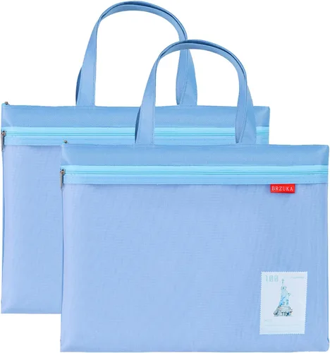 Vista 14 de Bolsa de malla con cremallera de 11 x 13.7 pulgadas, bolsa A4 impermeable de doble bolsillo con asa, almacenamiento de documentos para la escuela