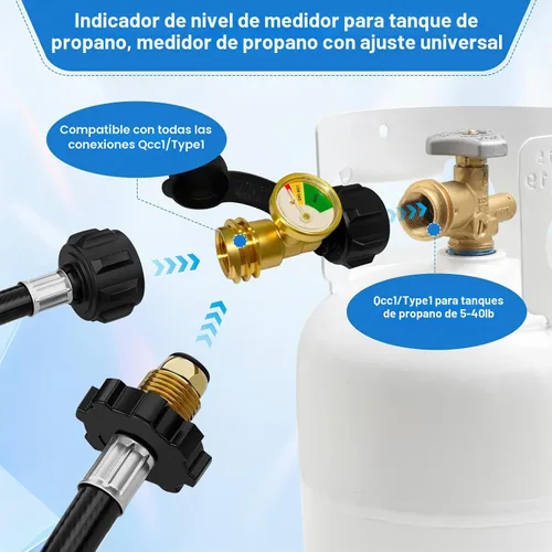 Vista 4 de Indicador de nivel de tanque de propano, medidor universal de propano para tanque LP de 5-40 lb, medidor de presión de gas con código