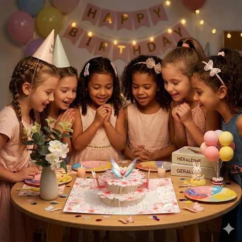 Vista 5 de Tarjeta de cumpleaños desplegable 3D – Elegante tarjeta de felicitación emergente de pastel floral de mariposa rosa para mujeres, mamá, esposa