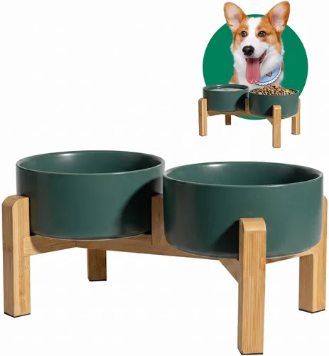 Vista 10 de Tazón elevado de cerámica para perros, 3.6 tazas de comida y agua para Rosa