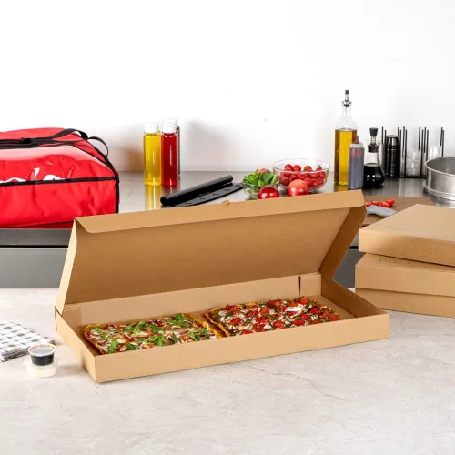 Vista 43 de Restaurantware - Cajas para pizza, 50 unidades, 14 x 7 x 1.5 pulgadas, embalaje de papel de cartón corrugado con bloqueo de pestañas, resistente a
