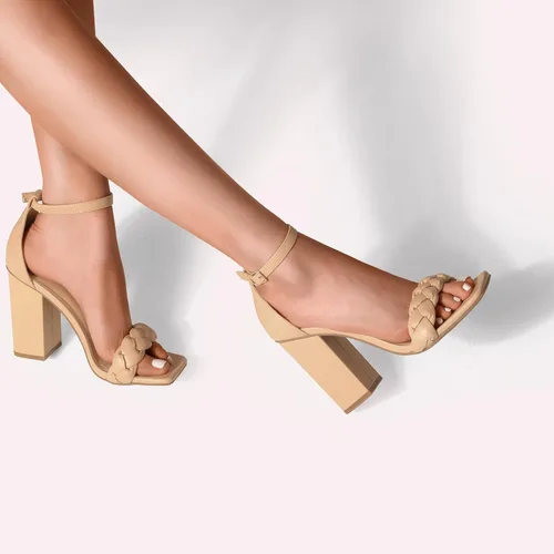 Vista 7 de DREAM PAIRS - Sandalias de tacón cuadrado para mujer, con tira trenzada de tobillo y punta abierta, zapatos de tacón alto para fiestas, bodas