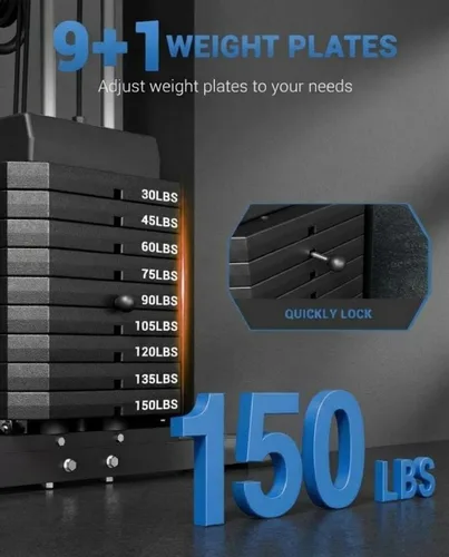 Vista 6 de Equipo multifuncional de gimnasio en casa, estación de entrenamiento de pila de peso de 150 libras para entrenamiento de fuerza de cuerpo completo