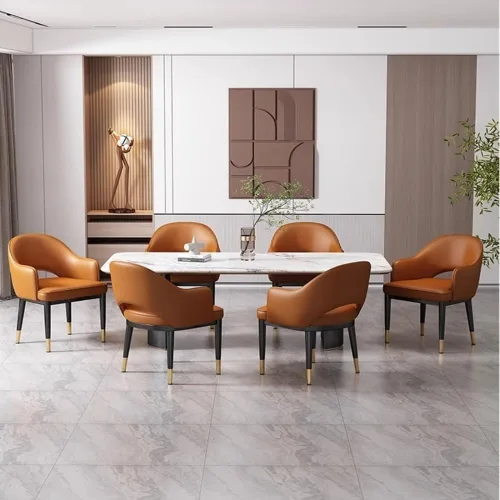 Vista 4 de Sillas de comedor, sillas de comedor modernas de mediados de siglo, tapizadas de piel sintética con patas de metal, sillas para comedor (beige)