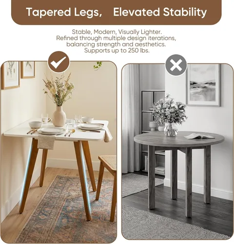 Vista 10 de Comfy to go - Mesa de comedor cuadrada de 27.6" para 2-4 personas - Pequeña mesa de cocina con patas de madera maciza, mesa de estilo moderno