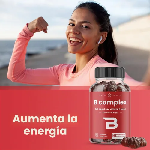 Vista 2 de NutraChamps Gomitas de complejo de vitamina B, gomitas de vitamina B aumentan la energía, vitaminas del complejo B B1, B2 (riboflavina), B3