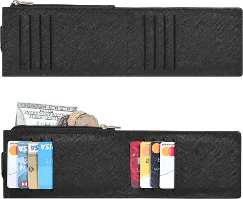 Vista 4 de Chelmon Billetera delgada para mujer, con bloqueo RFID, plegable, con bolsillo con cremallera, Negro -, Minimalista