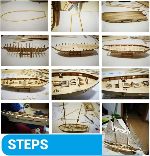Vista 6 de PUZOU Modelo de velero de madera, kit de barco de vela de madera, kit de modelado de barcos de madera, modelo de barco de bricolaje, barcos de vela