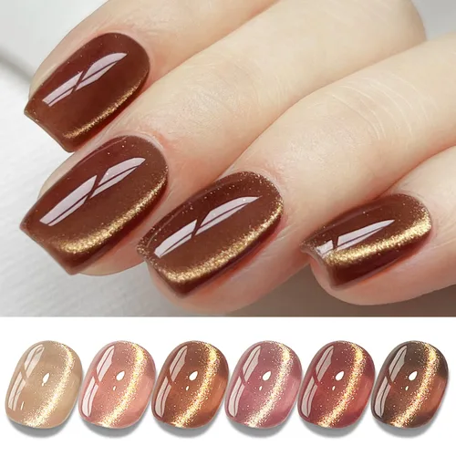 Vista 14 de Double Rhythm Juego de esmaltes de gel de ojo de gato, 6 colores, purpurina brillante con imán, holográfico, reflectante, magnético, UV, kit de arte