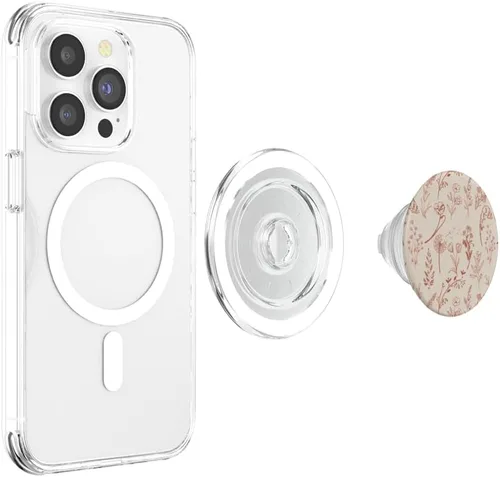 Vista 3 de PopSockets MagSafe PopGrip con diseño estético de flores silvestres beige marrón para iPhone