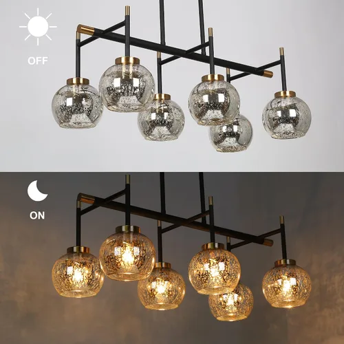 Vista 2 de KSANA Lámpara de comedor, candelabro moderno de metal negro dorado para isla de cocina con pantallas de vidrio mercurio, 27.5