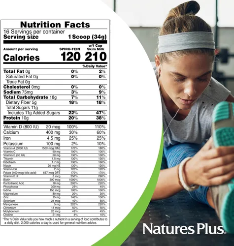 Vista 5 de NaturesPlus SPIRU-TEIN Plus, Vainilla, 1.20 libras, proteína en polvo a base de plantas con D3, biotina para adultos mayores de 50 años, vitaminas