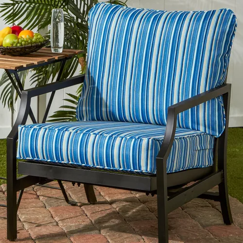 Vista 2 de Greendale Home Fashions Juego de 2 cojines de asiento profundo para exteriores, rayas azul acero Rayas azules de acero.