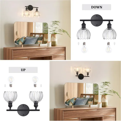 Vista 239 de Shenmoyl Lámparas de baño, lámpara de pared de 2 luces para tocador sobre espejo con pantalla de vidrio tulipán blanco para dormitorio, sala