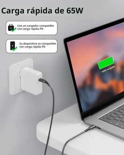 Vista 2 de Cable USB C a USB C de 0.5 pies, 5 unidades, cables cortos de carga rápida Negro