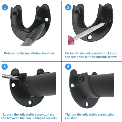 Vista 5 de 2 piezas de enchufe de varilla de acero inoxidable resistente, soporte para armario, soporte de barra de brida, soportes de extremo de barra