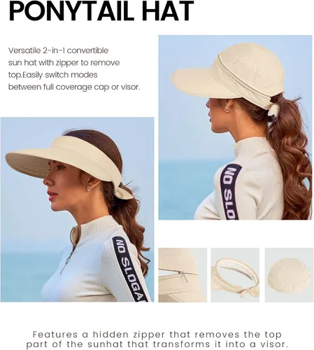 Vista 2 de Simplicity - Sombrero con protección solar UV UPF 50 para mujer, convertible en visera para playa