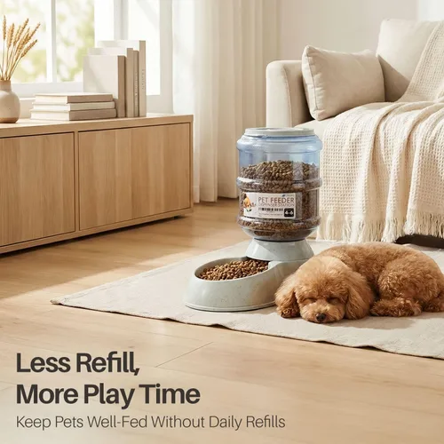 Vista 2 de Bol para mascotas con sistema dispensador automático y almacenamiento de alimento seco, de Flexzion Self-Replenishing Dry Food Station with