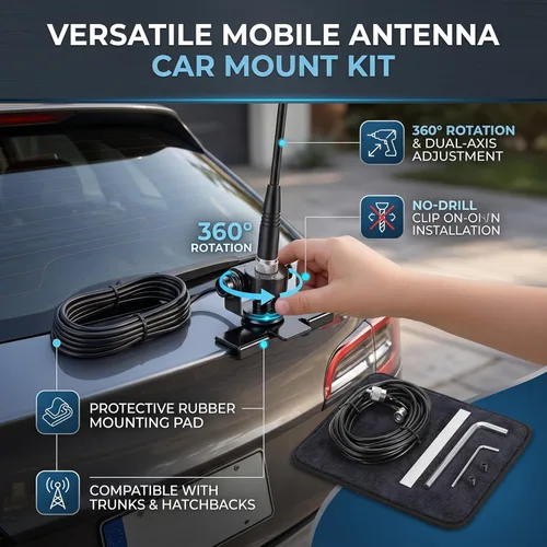 Vista 5 de Soporte de montaje de antena de jamón de coche para radio móvil, soporte de maletero para tapa de tronco/Hatchback/Montaje de puerta para FT-1802M