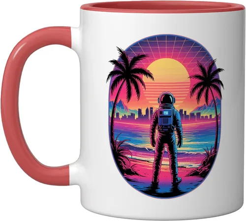 Vista 13 de Vaporwave Synthwave Astronaut Spaceman Science Space Ceramic Mug, Black/White, 11oz