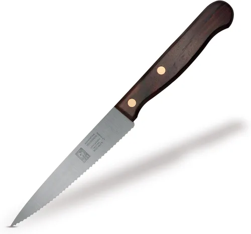 Vista 4 de ICEL Cuchillo de pelar dentado de 4 pulgadas, mango de palisandro marrón, hoja de espiga completa