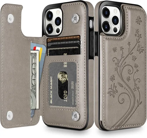 Vista 8 de HianDier Funda tipo cartera compatible con iPhone 12 Pro MAX 5G de 6.7 pulgadas, delgada funda protectora con ranura para tarjeta de crédito, funda