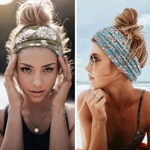 Vista 5 de Huachi Diademas bohemias para mujer, bandas anchas para la cabeza, para yoga, entrenamiento, bandas para el cabello para mujer, antideslizantes