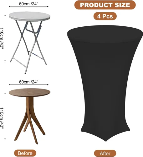 Vista 2 de uxcell 4 manteles redondos de cóctel de 24 x 43 pulgadas, mantel elástico Highboy de elastano, mesa alta ajustable para bar, fiesta de boda (negro)