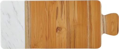 Vista 3 de Anolon Pantryware Tabla de cortar de madera de teca y mármol, tabla de servir de madera de teca y mármol, 9.5 pulgadas, marrón
