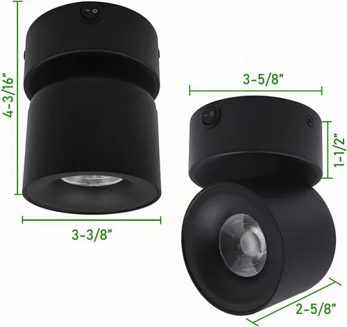 Vista 7 de Paquete de 2 Focos LED COB de Techo Downlight de 12V con Interruptor, Montaje en Superficie 330° Ajustable Regulable Luz de Pared para RV Lámpara