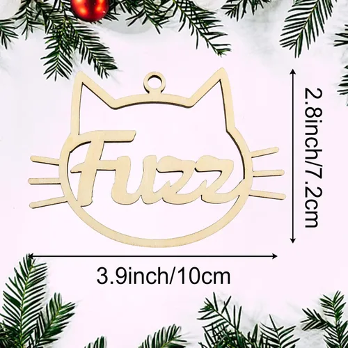 Vista 3 de Adorno personalizado de pata de perro y gato, adorno personalizado con nombre de mascota, adornos de madera personalizados para árbol de Navidad