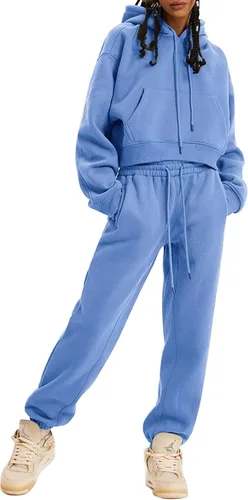 Vista 20 de Kissonic Conjunto deportivo de forro polar para mujer, 2 piezas, sudadera con capucha y pantalones deportivos