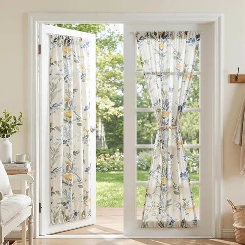 Vista 32 de MYSKY HOME Cortinas de lino transparentes de 45 pulgadas de largo para dormitorio, cocina, paneles de cortina florales, cortinas semicirverticales