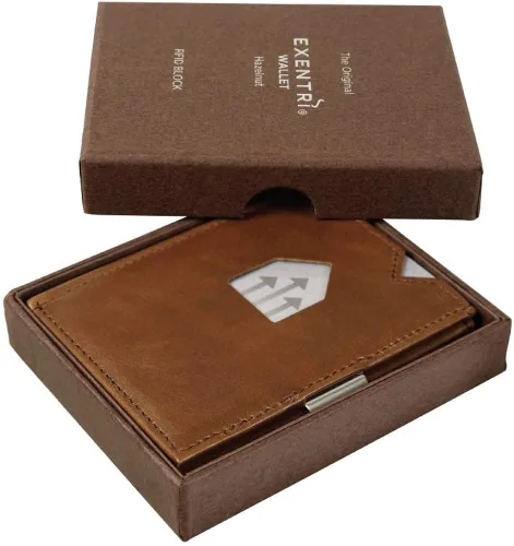 Vista 5 de EXENTRI Billetera Trifold de cuero - bloqueo RFID con clip de bloqueo de acero inoxidable