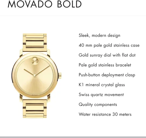 Vista 2 de Movado Bold Evolution - Caja de acero ionizado y pulsera de eslabones para hombre, oro amarillo