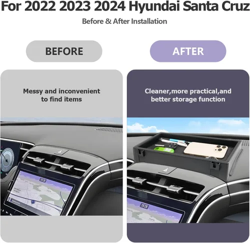 Vista 2 de LUWU Organizador de consola central para tablero de instrumentos Hyundai Santa Cruz 2022-2024, caja de almacenamiento para reposabrazos de Santa