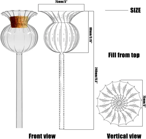 Vista 4 de Adabocute Globos de riego automático para plantas, picos de riego automático con corchos, dispositivos de bombillas de agua de vidrio transparente