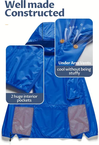 Vista 3 de CREATMO US Abrigos de lluvia impermeables para hombre, chaqueta de ciclismo reflectante con capucha extraíble