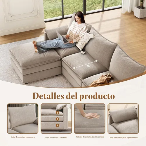 Vista 4 de Vesgantti Comfy Cloud - Sofá modular modular de 142 pulgadas, sofás en forma de U con 2 otomanas para sala de estar, asiento profundo