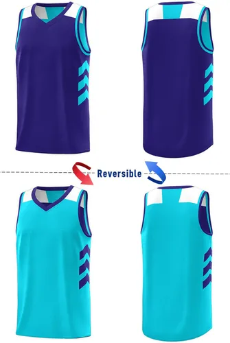 Vista 2 de KXK Camiseta de baloncesto reversible para hombre, sin mangas, uniforme de equipo Aguamarina y índigo profundo