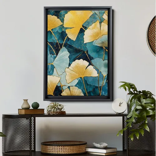 Vista 3 de Gold Turquoise Ginkgo Leaf Print, Captivating Plants Wall Art, Ginkgo Biloba Leaf Print Painting, Embrace the Serenity of Nature