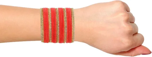 Vista 3 de Efulgenz Juego de pulseras indias de diamantes de imitación de cristal de circonita cúbica para boda y novia, pulseras de terciopelo para mujeres
