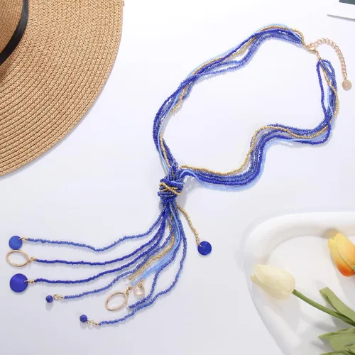 Vista 3 de Coiris Collar largo con cuentas de semillas múltiples, 10 collares largos con nudo de corbata para mujeres y niñas