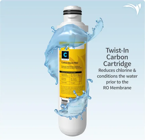 Vista 3 de Aquatic Life Paquete de cartuchos de repuesto de filtro de agua de ósmosis inversa Twist-In para acuario, incluye membrana de 75 GPD, sedimentos